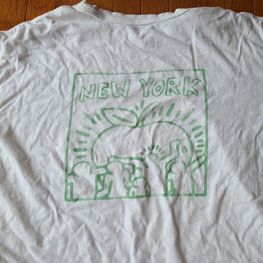 Keith Haring Aerie New York Big Apple T-shirt 100% Cotton Unisex Lg Exposed seam